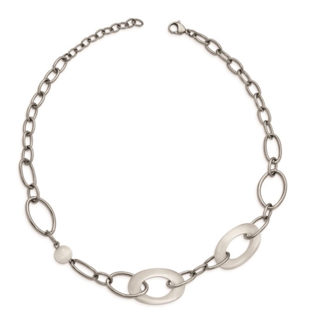 Chisel Stainless Steel White Cat's Eye Necklace